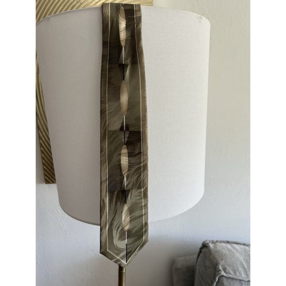 Men's Vintage Naboth Designer Silk Tie Hand Made Abstract Artwork Gold Green